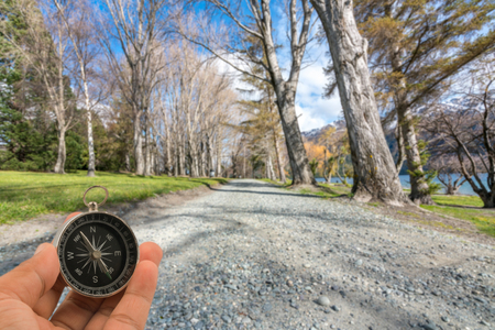 Jogging track with nature morning sunlight at wanaka lake, New Zealandの写真素材