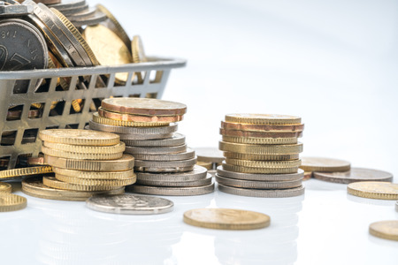 Coins with financial conceptの写真素材