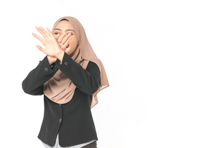 Hijab businesswoman with expression face.の写真素材