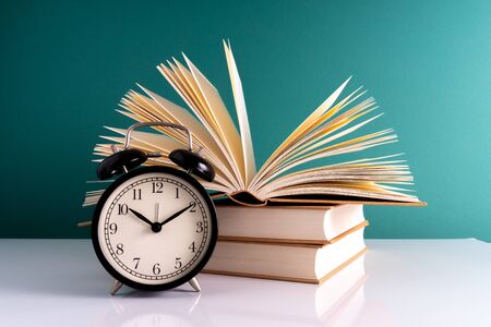 Book and green background with educational concept.の写真素材