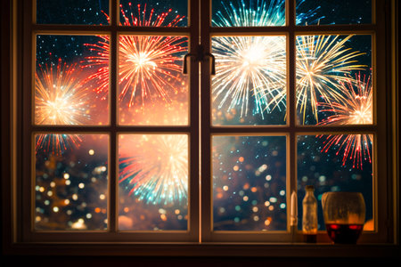 Ai generated image of firework from window viewの素材