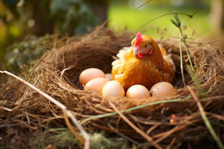 Ai generated image of eggs in the nestの素材