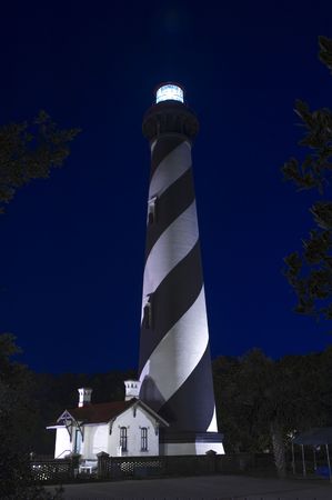 Lighthouse at St. Augustine at night with the beacon litの写真素材
