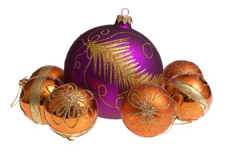 Christmas glass balls decoration on white backgroundの写真素材