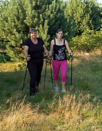 Young planting womans nordic all over forestの写真素材