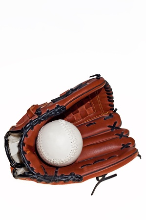 baseball glove with the ball on the white backgroundの写真素材