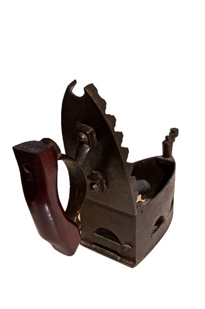Old clothes iron still ready to ironing on white backgroundの写真素材