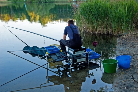 fishing on the lake in the southern part of Polandの写真素材