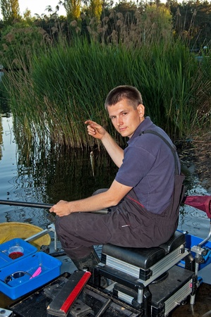 Fishing on the lake in the southern part of Polandの写真素材