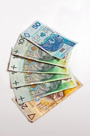 range of notes arranged on a white backgroundの写真素材