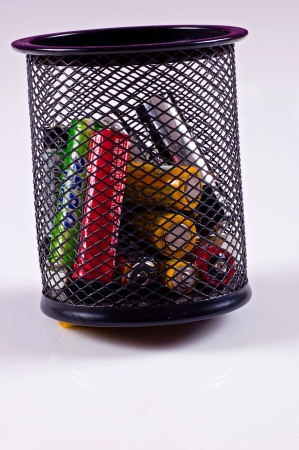 Box of batteries to recyclingの写真素材