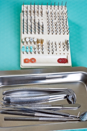Dentist tools set with drill on rackの写真素材