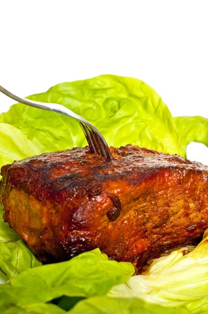 Roast on a leaf of lettuceの写真素材