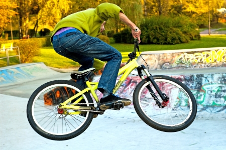 Bike acrobatic show with special rampsの写真素材