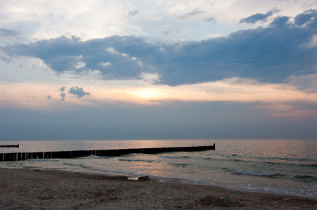 Sea landscape with a beautiful setting sunの写真素材