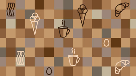 coffee square background with breakfast motivesのイラスト素材