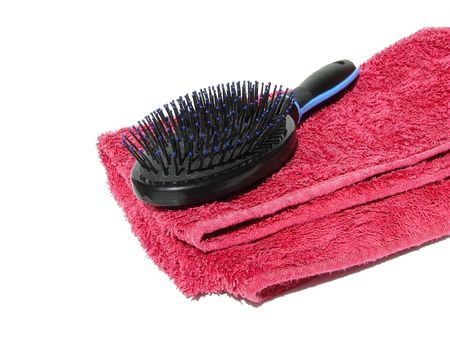 hair brush and towelの写真素材