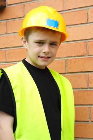 Boy playing workmanの写真素材
