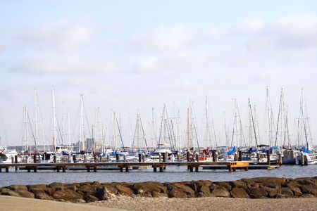 Yachts on the jettyの写真素材
