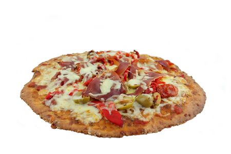 Home made pizza on a white backgroundの写真素材