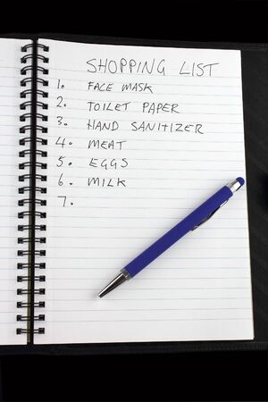 Shopping list of groceries for the Corona virus pandemicの写真素材