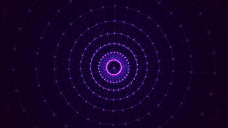 Abstract music sound wave with dots and lines. Dark cyberspace with moving particles. Futuristic circle wave with digital database. Big data analytics. 3d rendering.の写真素材