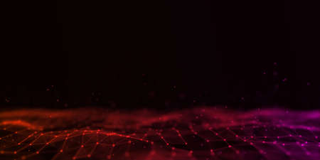 digital technology wave. Dark cyberspace with red motion dots and lines. Futuristic digital...