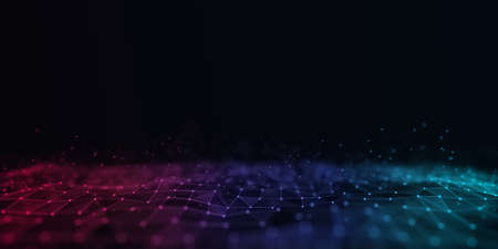 digital technology wave. Dark cyberspace with colorful motion dots and lines. Futuristic digital...