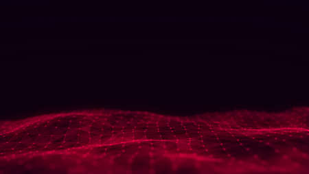 digital technology wave. Dark cyberspace with red motion dots and lines. Futuristic digital background. Big data analytics. 3d rendering.の写真素材