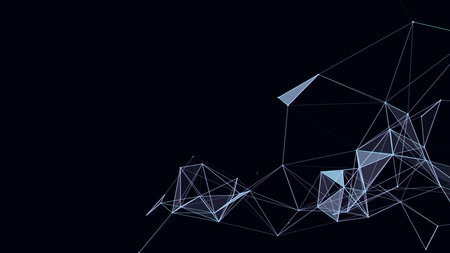 Vector business futuristic backdrop. Network connection glitch structure cyberspace with moving particles. Big data visualization. Abstract cyber security background.のイラスト素材