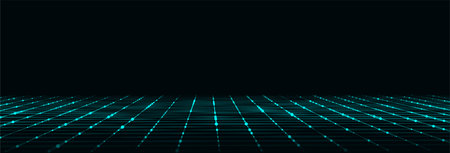 technology perspective grid background. Digital space wireframe landscape. Vector blue mesh on a black background.のイラスト素材