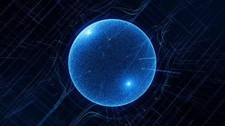 Sci-fi blue sphere with particles and lines. concept network connection. frame sphere. Abstract...