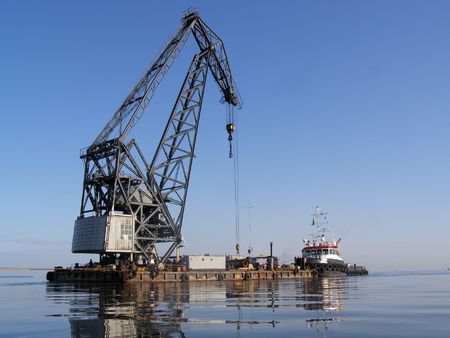 Seaport work, movement of the ships in a mouth of the river of the Baltic sea.の写真素材