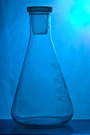 Laboratory flasks close up in different combinations