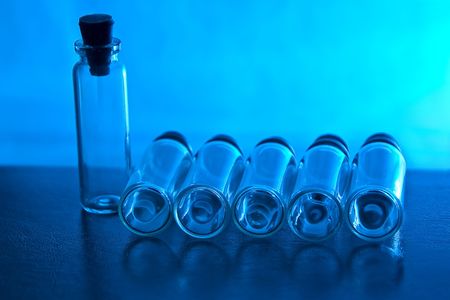 Laboratory flasks close up in different combinationsの写真素材