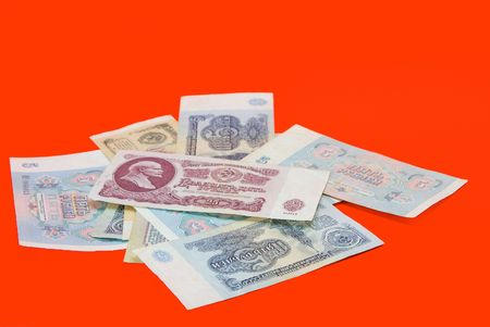 The Soviet money for a red background close upの写真素材