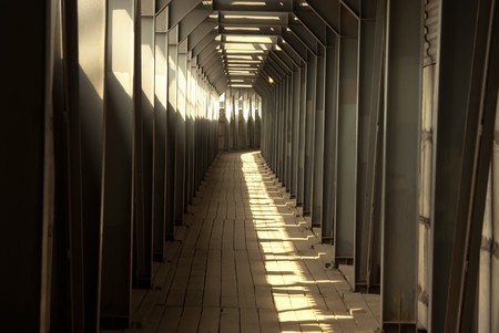 Long corridor with light lines insideの写真素材