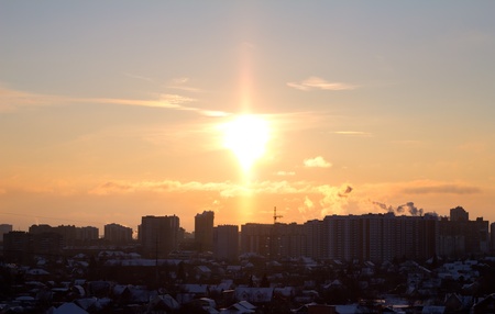 sunset over a city.の写真素材