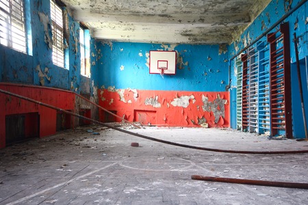 basketball and  gym at thrown schoolの写真素材