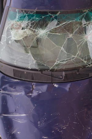 car wreck broken windshieldの写真素材