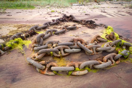 anchor chain on the shore close up
