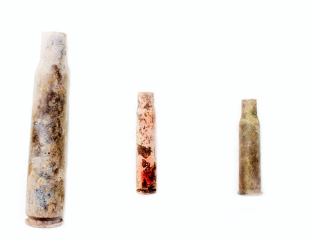 vintage military cartridge of second world war on white backgroundの写真素材