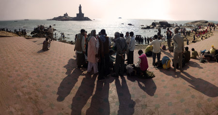 India, kanniyakumari - January 16, 2016:   beach of the three seas or the most southern point of Indiaのeditorial素材