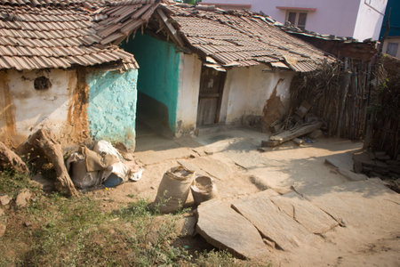 Poor Indian household (farm) 6. House and cows in yard. Andhra Pradesh, Anantapurのeditorial素材