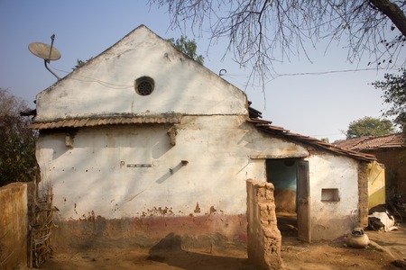 Poor Indian household (farm) 2. House poor, crumbling in yard. Andhra Pradesh, Anantapurの写真素材