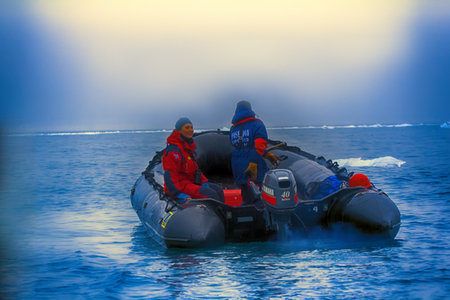 North pole - 2 July 2016: New civilizational era - change of stereotypes of sexual behavior (cultural emancipation, gender roles). Two brave girls going into ice of Arctic oceanのeditorial素材