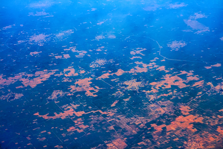 cities and fields km altitude in Indian territoryの写真素材