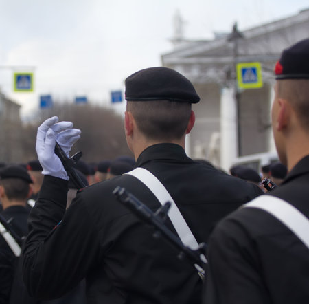 Russia, Saint Petersburg - May 9, 2017: Soldiers on parade in new uniform on city streetsのeditorial素材