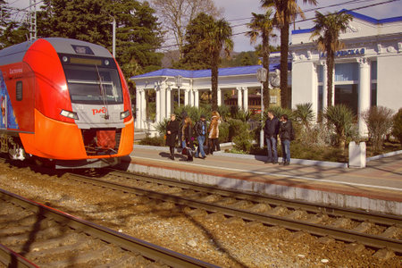 Russia , Sochi - February 15, 2017: High speed train Lastochka High speed train Lastochkaのeditorial素材