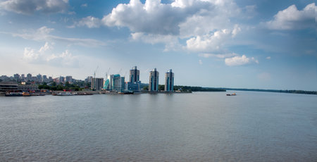 city boat jetty on banks of Ob river